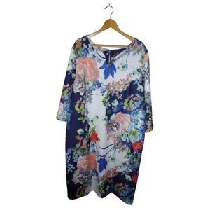Roz & Ail Floral Round Neck 3/4 Sleeve Shift Dress 24W